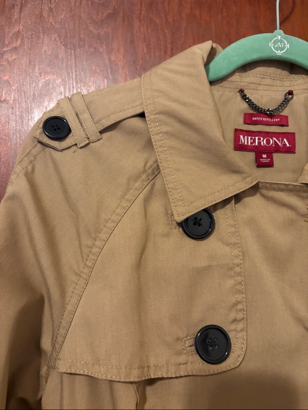 Merona Women's Khaki Double-Breasted Trench Coat with Waist Tie - Picture 5 of 10